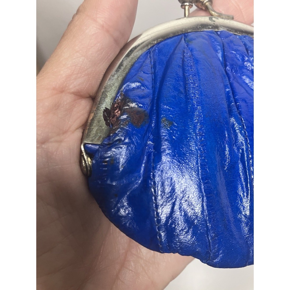 VTG Rare Blue Eel Skin Keychain + Double Kiss Lock Coin Purses Korea Gold Frame - Picture 7 of 12